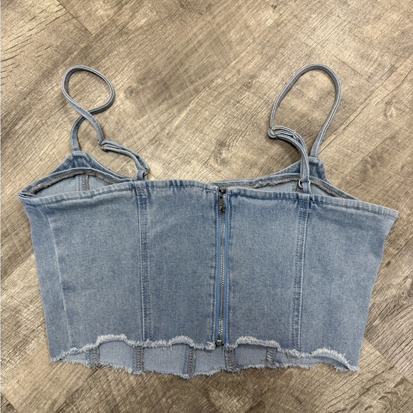 Fashion Nova Blue Denim Crop Top - Picture 2 of 4